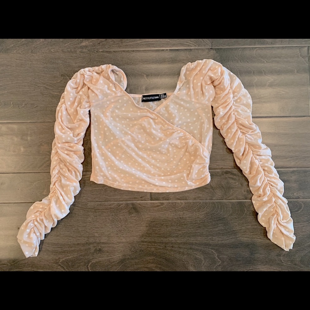 PrettyLittleThing Blush Polka Dot Sheer Crop Top